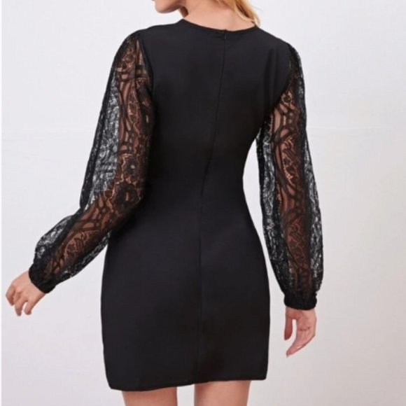 Black Lace Bishop Sleeve Dress NWOT - Picture 4 of 7